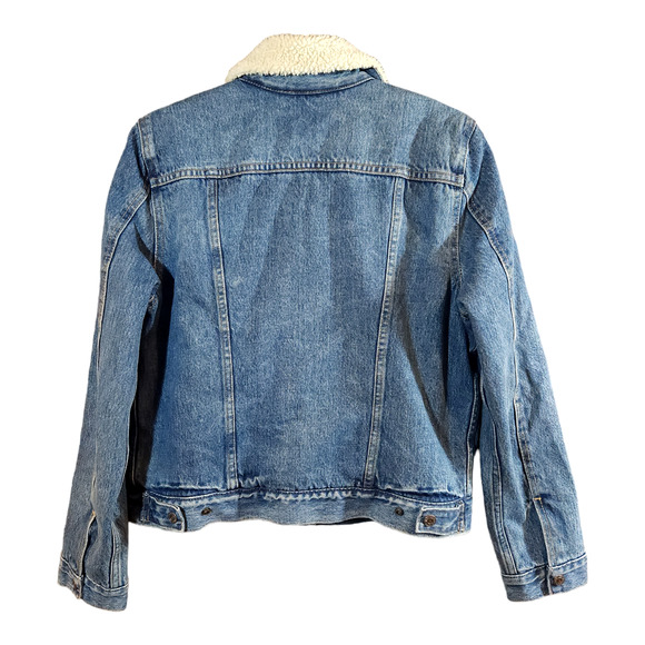 Levi's Original Sherpa Fleece Denim Trucker Jacket Classic Retro 70s Women's L - Picture 3 of 5